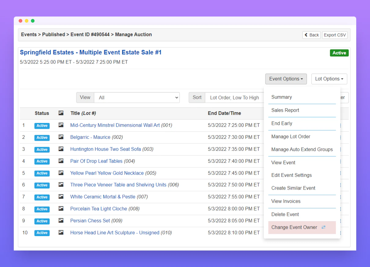 screenshot of AuctionWorx Enterprise